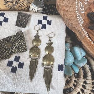 Vintage Peruvian Coin Earrings | Brass Fringe Dangle Tribal Boho Jewelry
